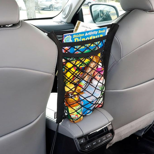 3-Layer Car Mesh Organizer, Seat Back Net Bag, Barrier of Backseat Pet Kids, Cargo Tissue Purse Holder