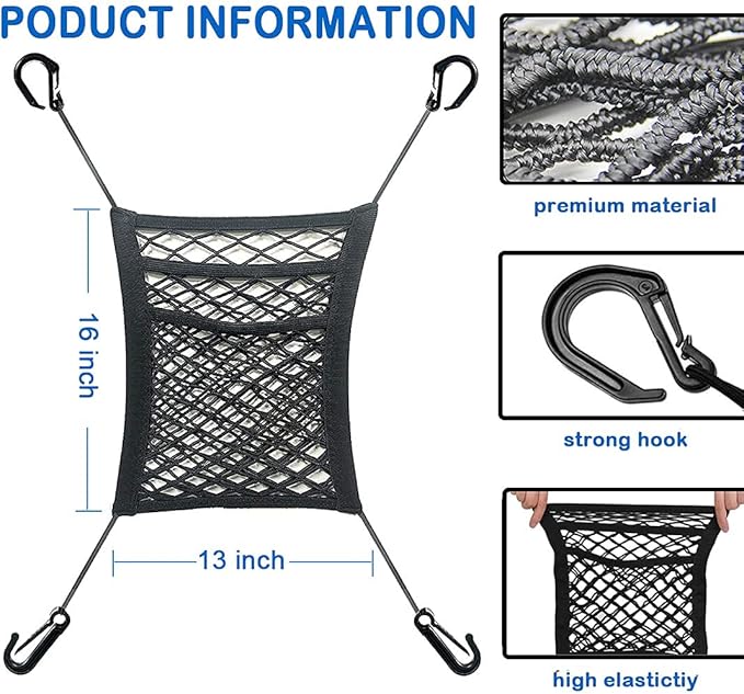 3-Layer Car Mesh Organizer, Seat Back Net Bag, Barrier of Backseat Pet Kids, Cargo Tissue Purse Holder